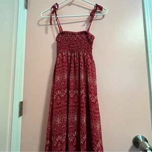 Red & White Flow Mid Dress Tie Strap